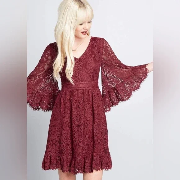 chinese dress ladies Excellent Knee Length Red Lace Wedding Dress main image 0